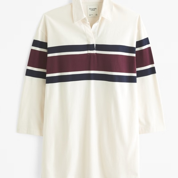 Abercrombie and Fitch Women’s Striped Rugby Dress - Cream and Burgundy - Picture 1 of 3